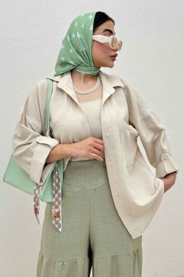 شومیز مانتویی پفکی دو جیب پاکتی