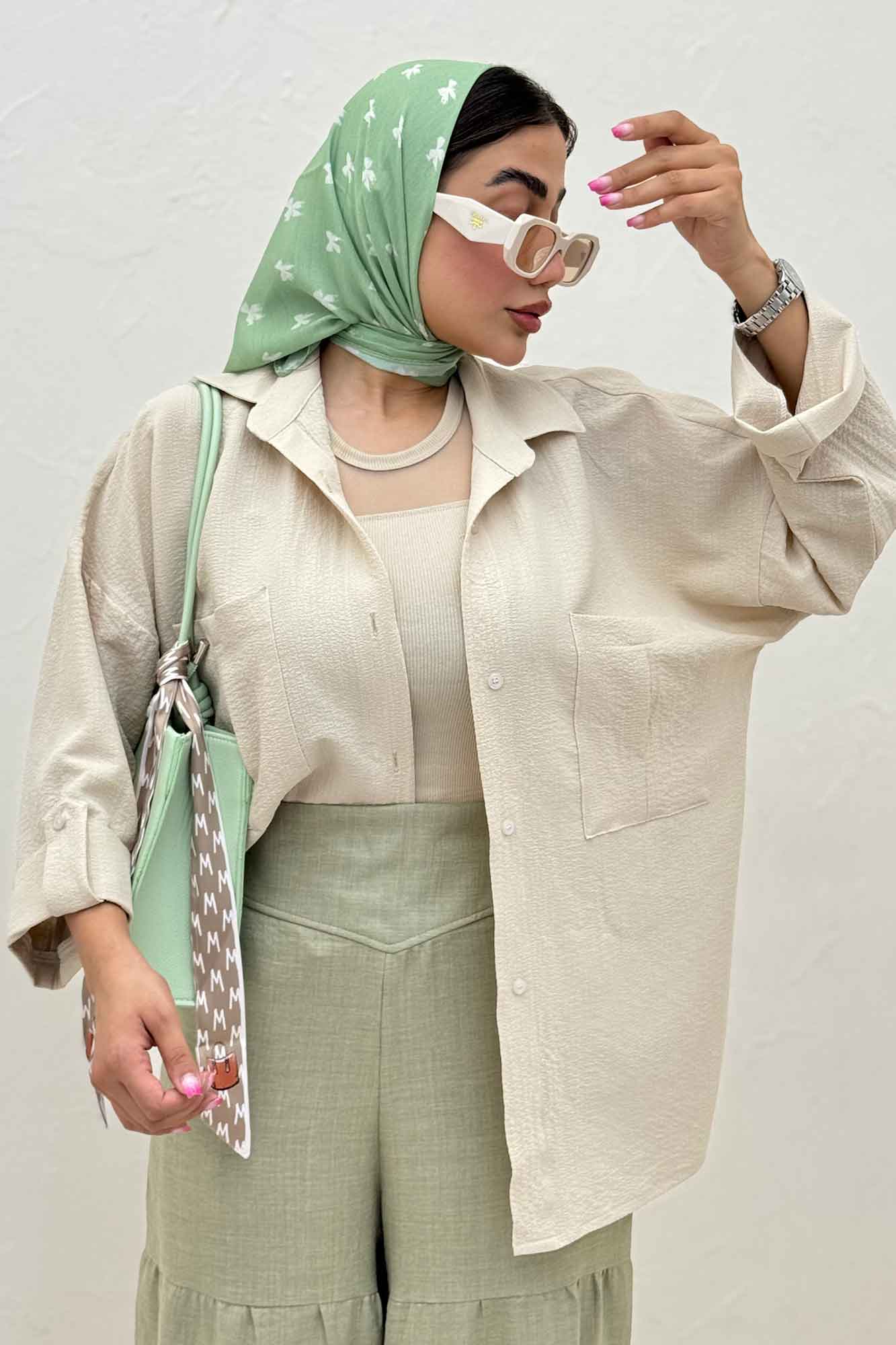 شومیز مانتویی پفکی دو جیب پاکتی