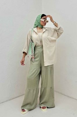 شومیز مانتویی پفکی دو جیب پاکتی