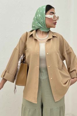 شومیز مانتویی پفکی دو جیب پاکتی