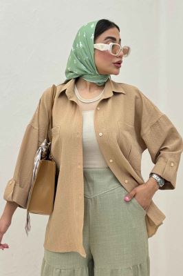 شومیز مانتویی پفکی دو جیب پاکتی