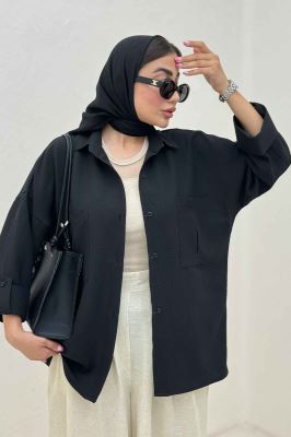 شومیز مانتویی پفکی دو جیب پاکتی