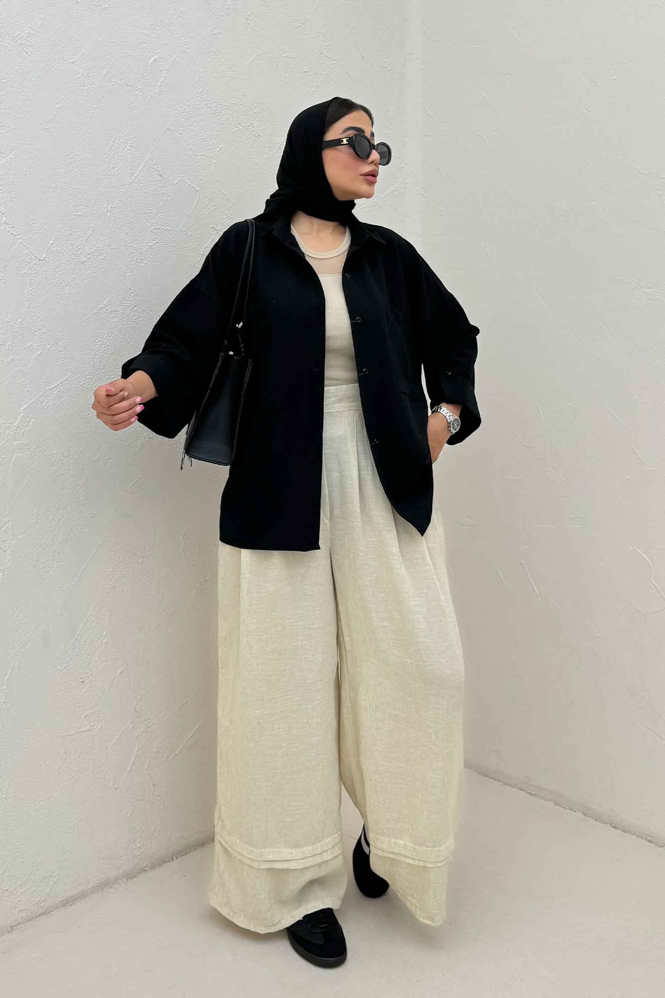 شومیز مانتویی پفکی دو جیب پاکتی