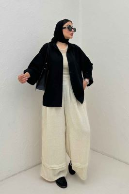 شومیز مانتویی پفکی دو جیب پاکتی