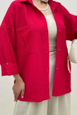 شومیز مانتویی پفکی دو جیب پاکتی