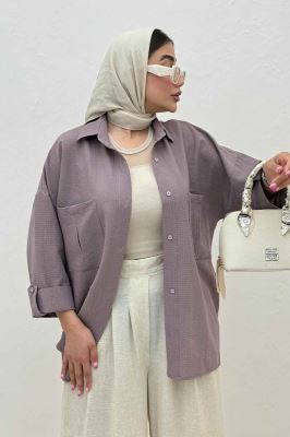 شومیز مانتویی پفکی دو جیب پاکتی