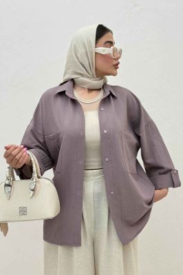 شومیز مانتویی پفکی دو جیب پاکتی