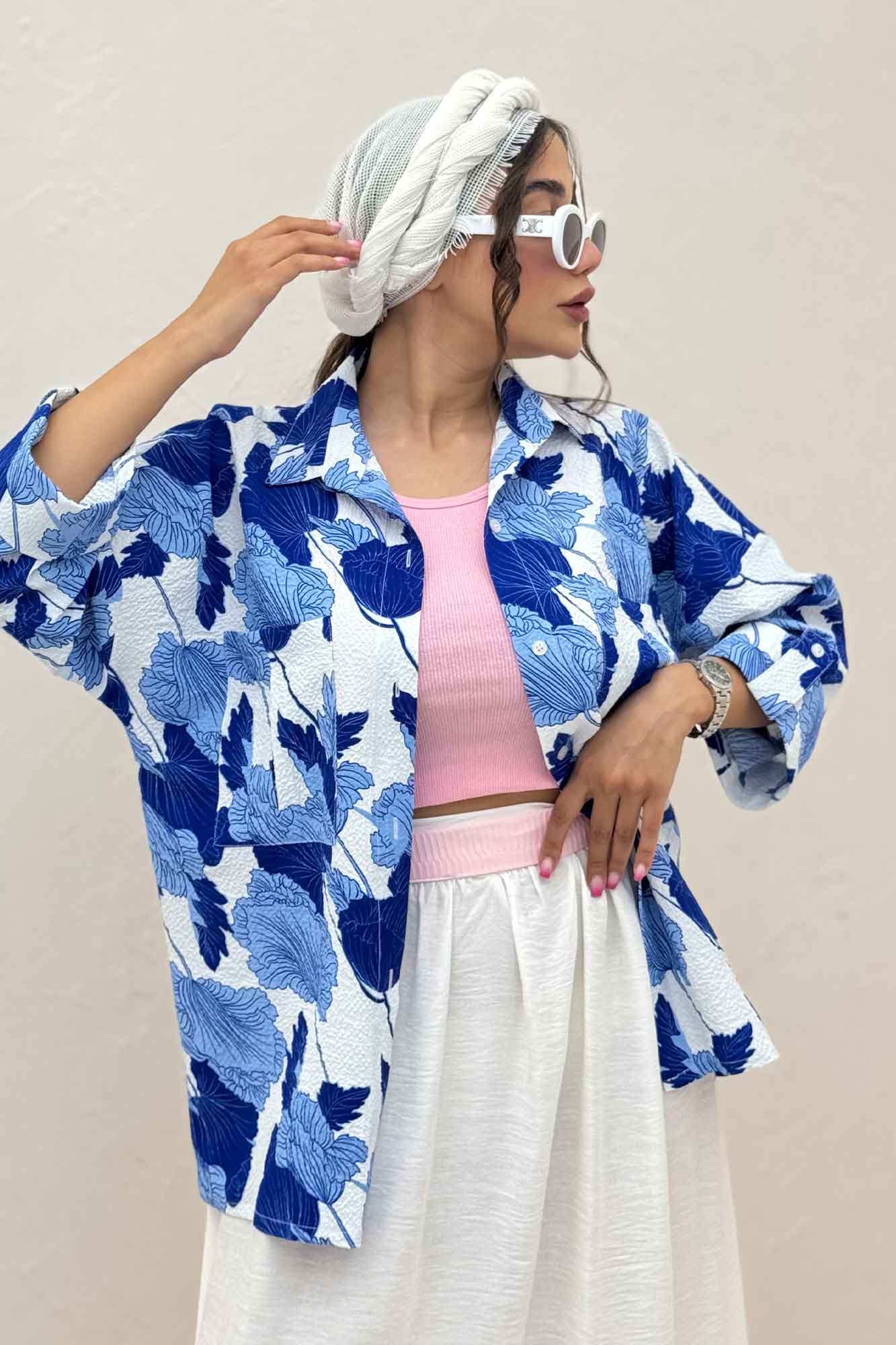 شومیز مانتویی برگینه دو جیب پاکتی