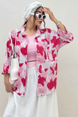 شومیز مانتویی برگینه دو جیب پاکتی