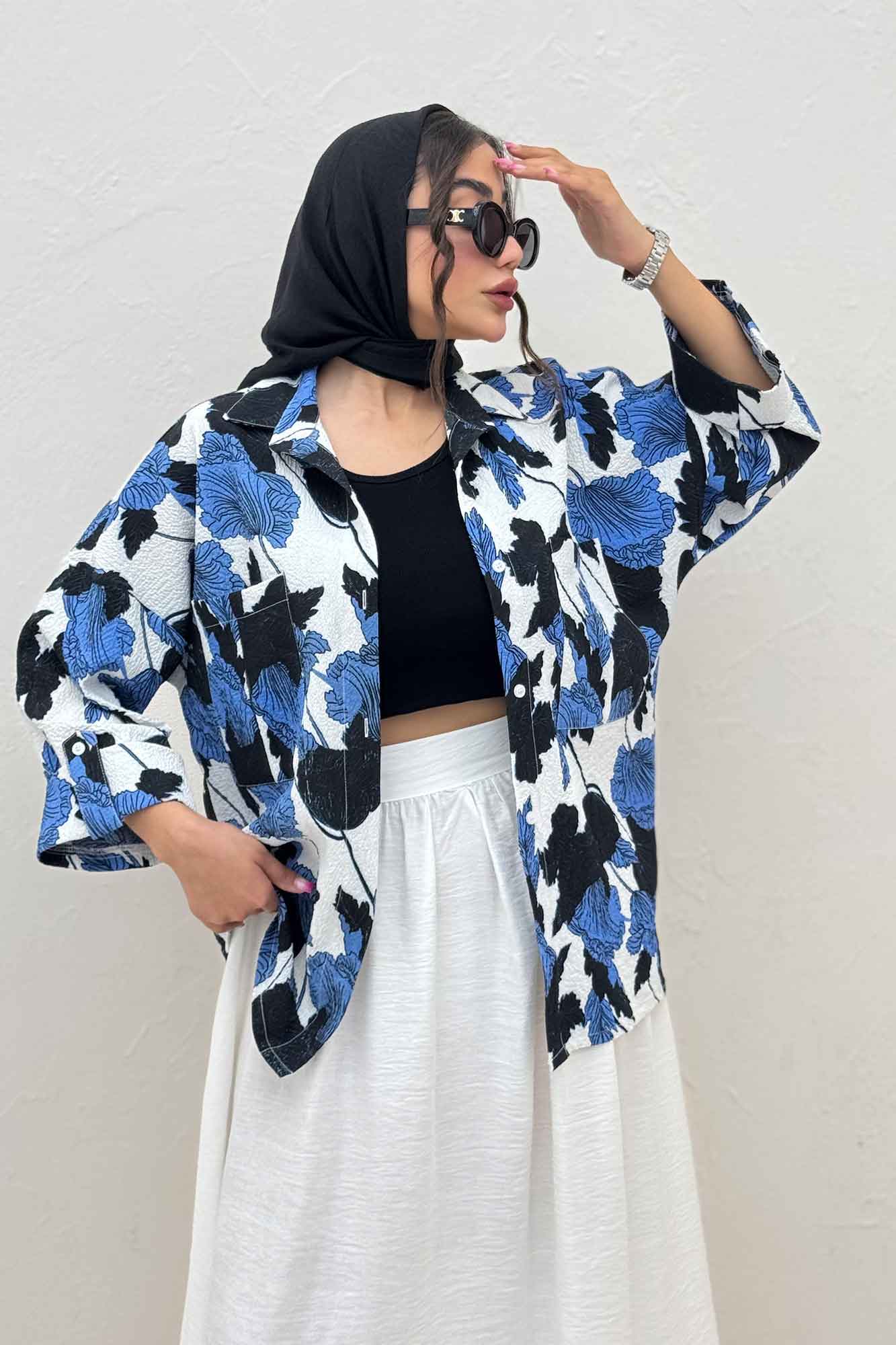 شومیز مانتویی برگینه دو جیب پاکتی