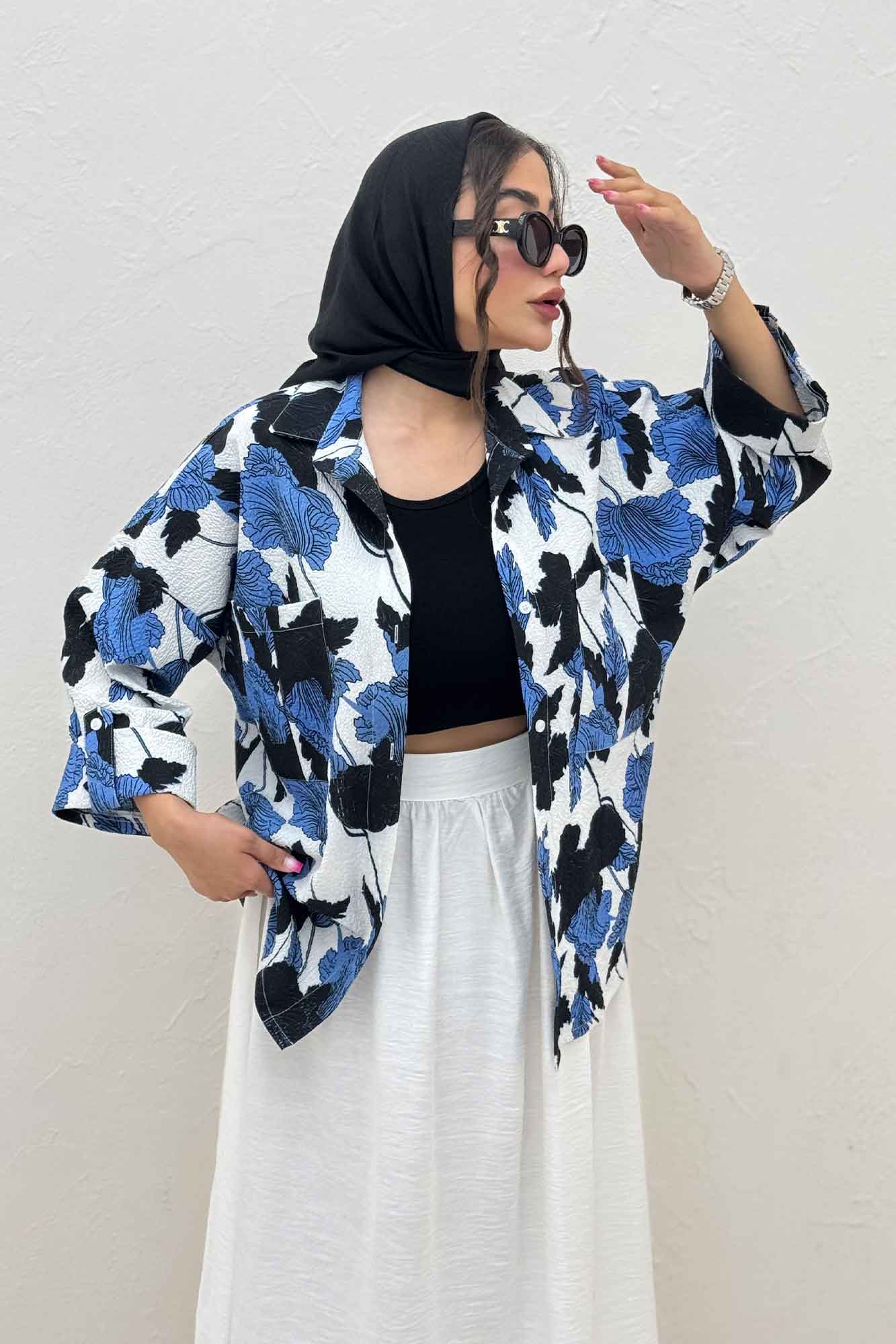 شومیز مانتویی برگینه دو جیب پاکتی