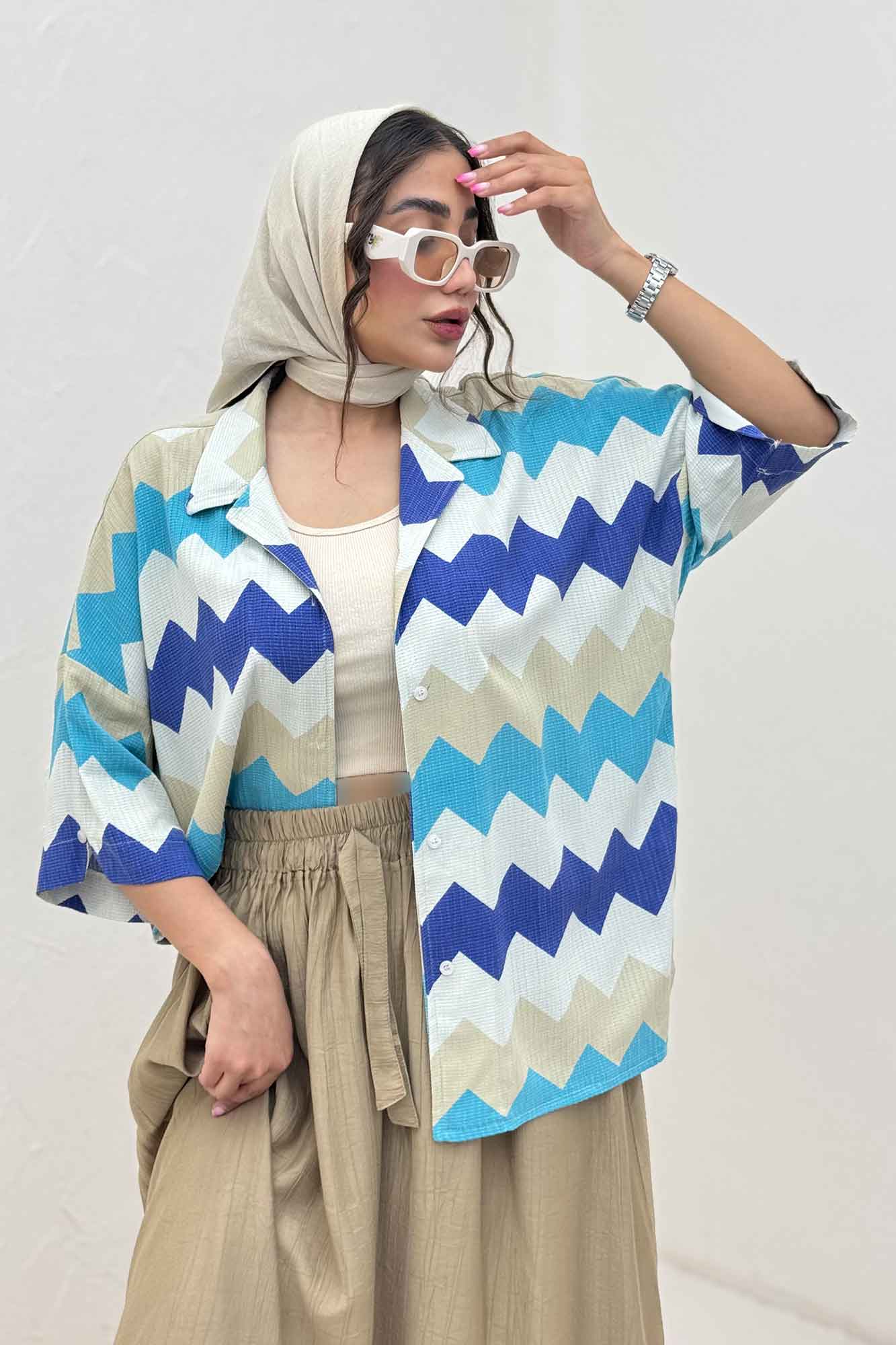 شومیز آستین کوتاه کراش چاپی