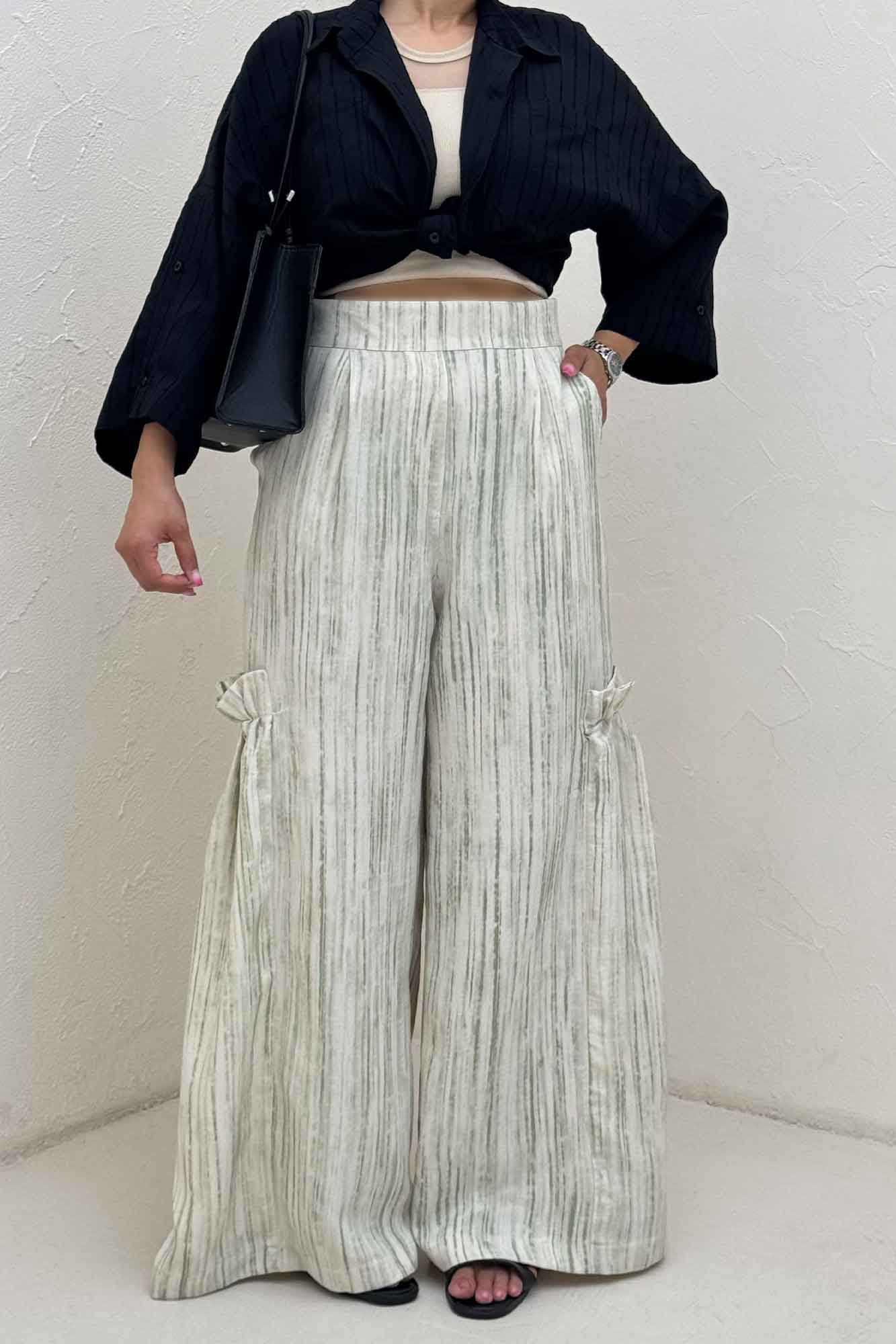 شلوار پرینتی بغل چین بامبو کد 6