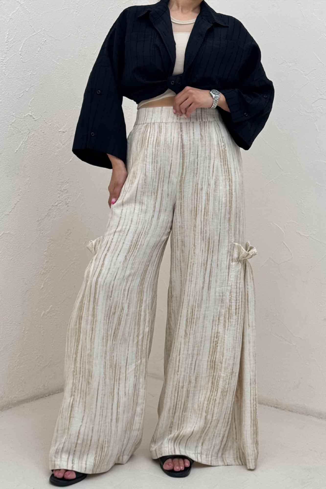 شلوار پرینتی بغل چین بامبو کد 6