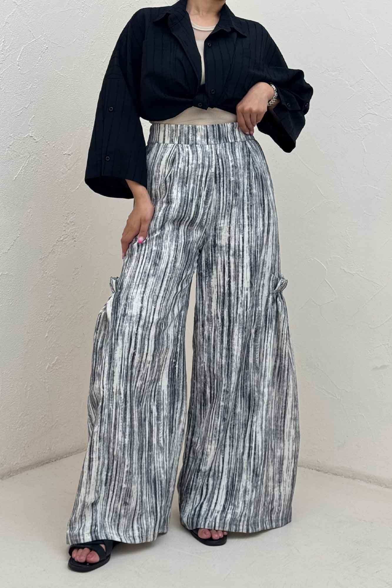 شلوار پرینتی بغل چین بامبو کد 6