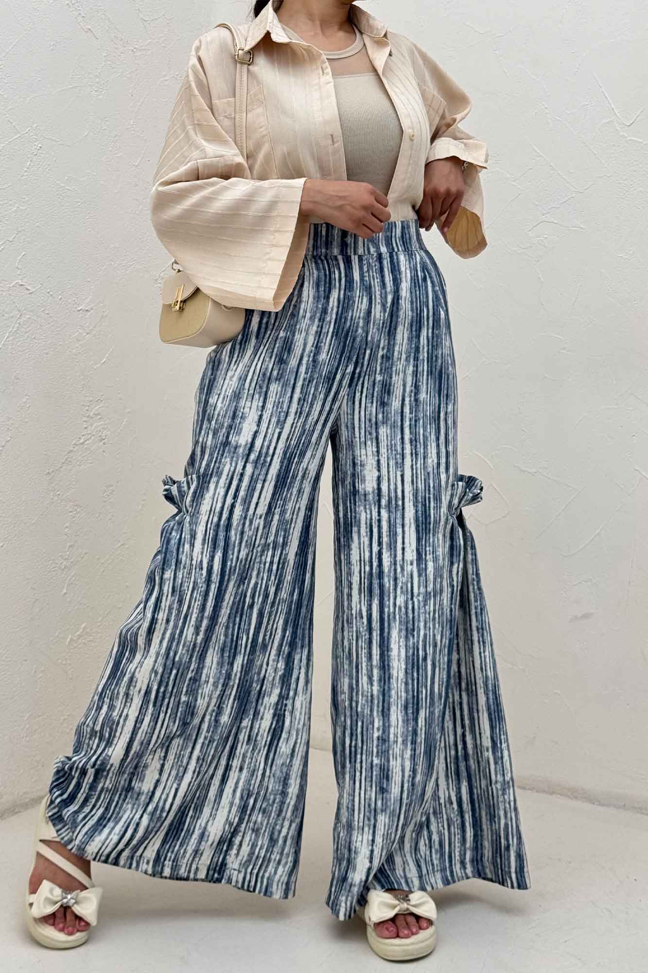 شلوار پرینتی بغل چین بامبو کد 6