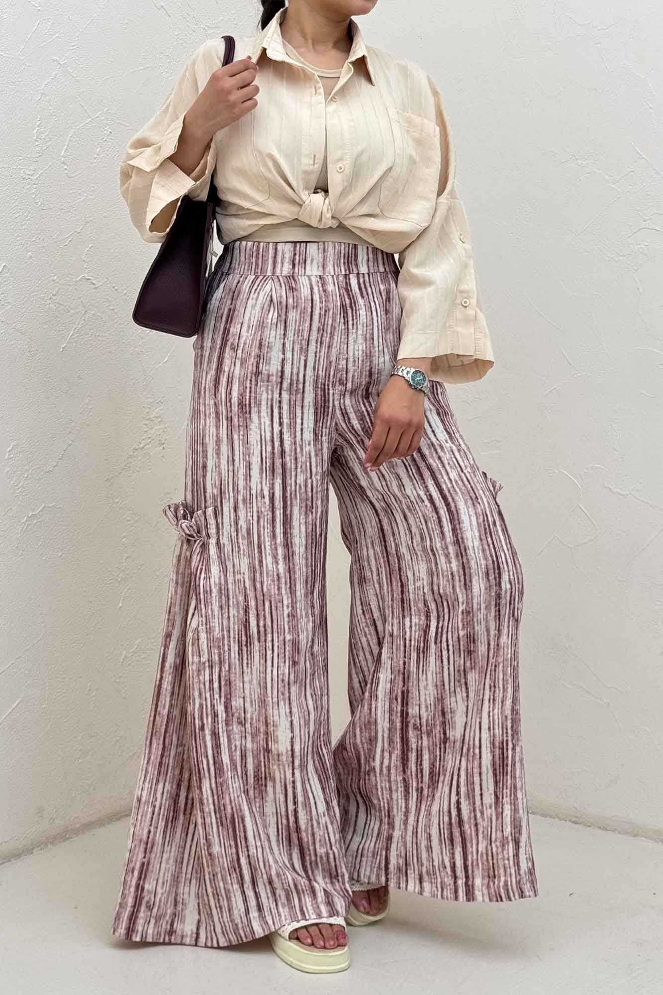 شلوار پرینتی بغل چین بامبو کد 6