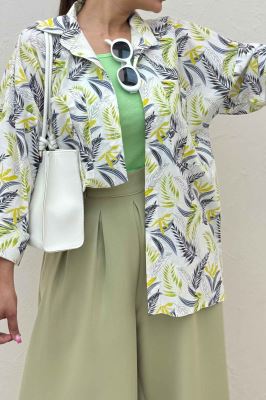 شومیز مانتویی نخی طرح برگ سوزنی