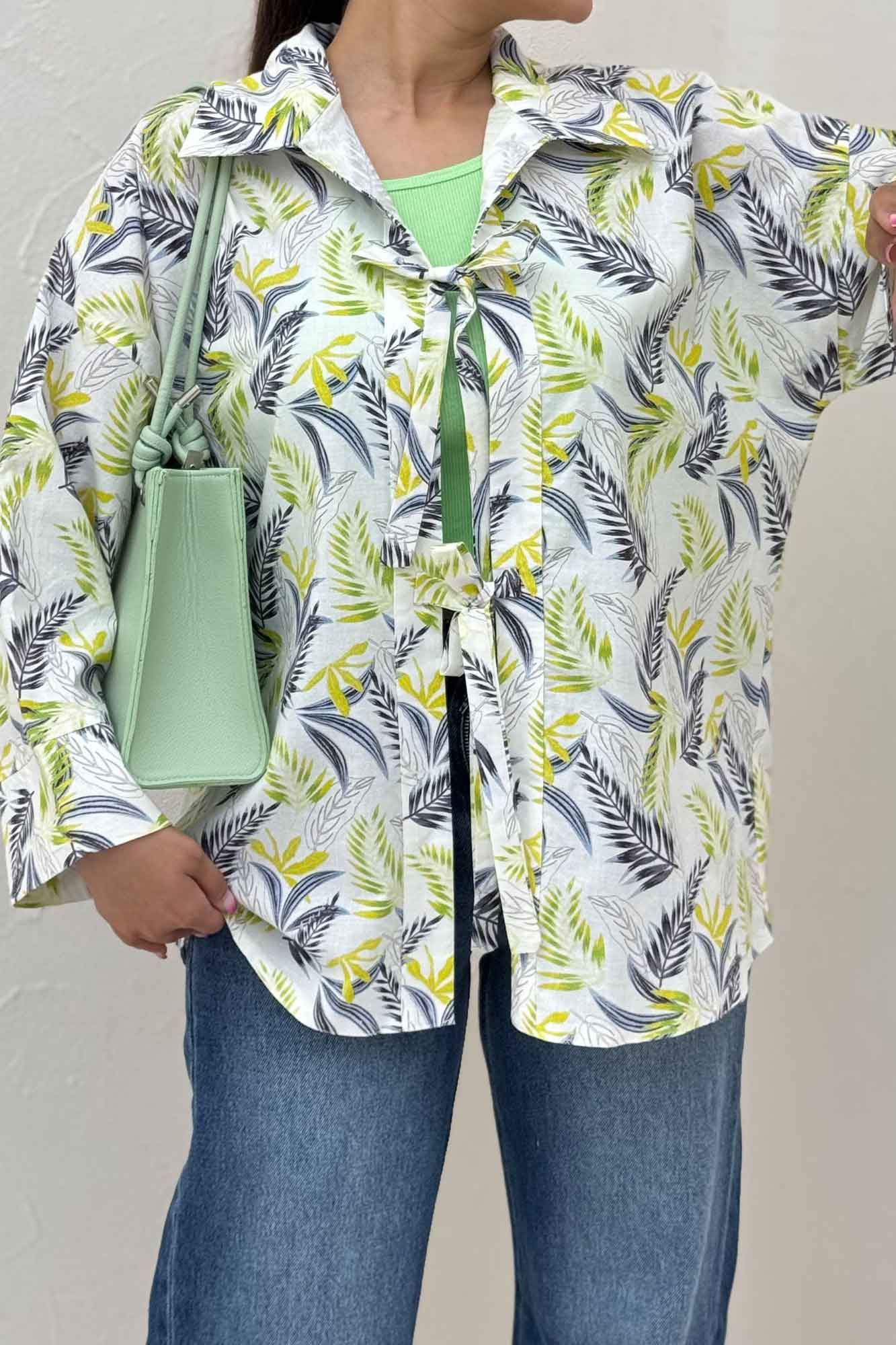 مانتو ریلی جلو دو بند طرح برگ سوزنی