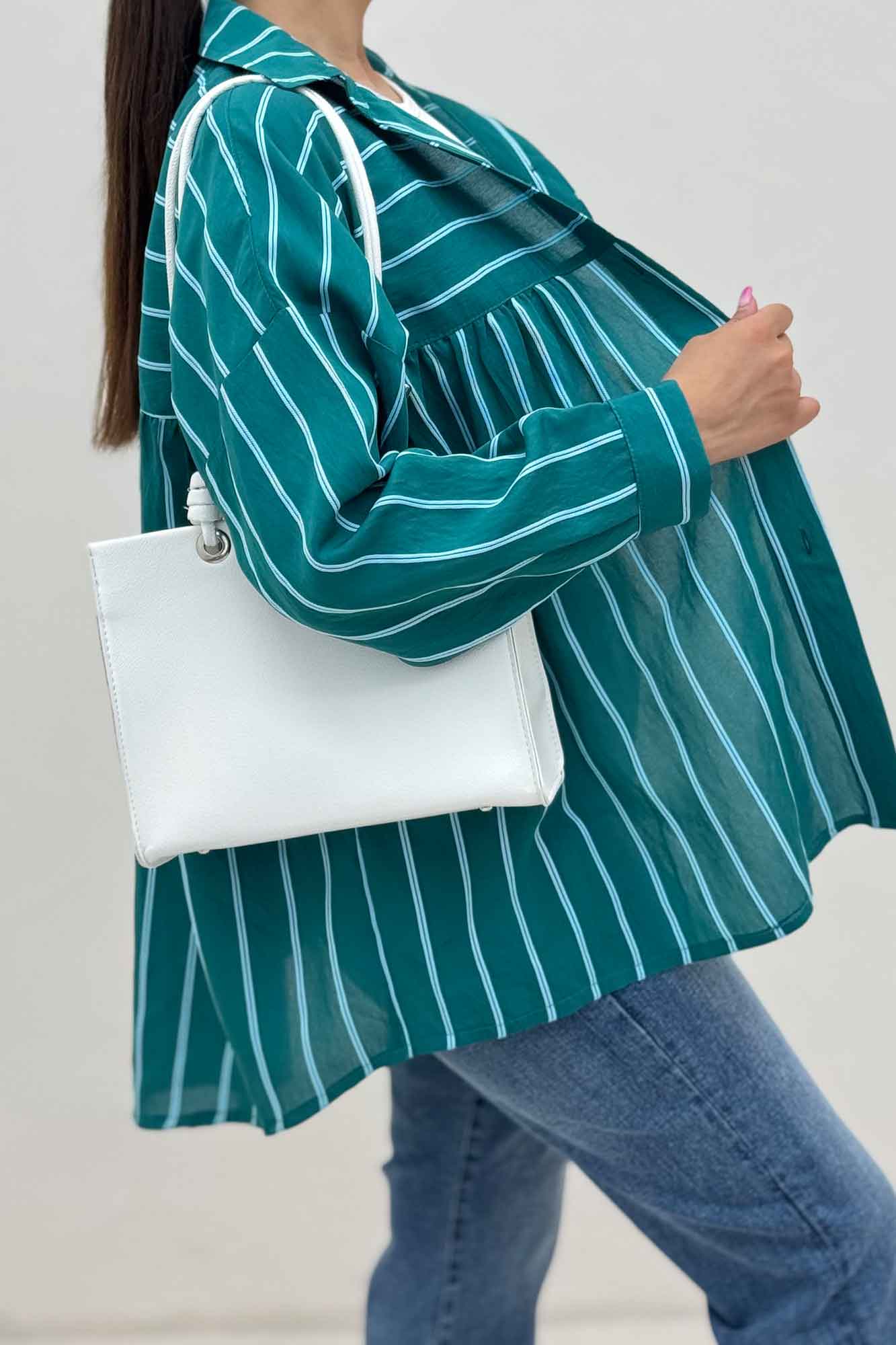 شومیز مانتویی parry راه راه دور چین ریز