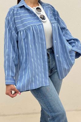 شومیز مانتویی parry راه راه دور چین ریز