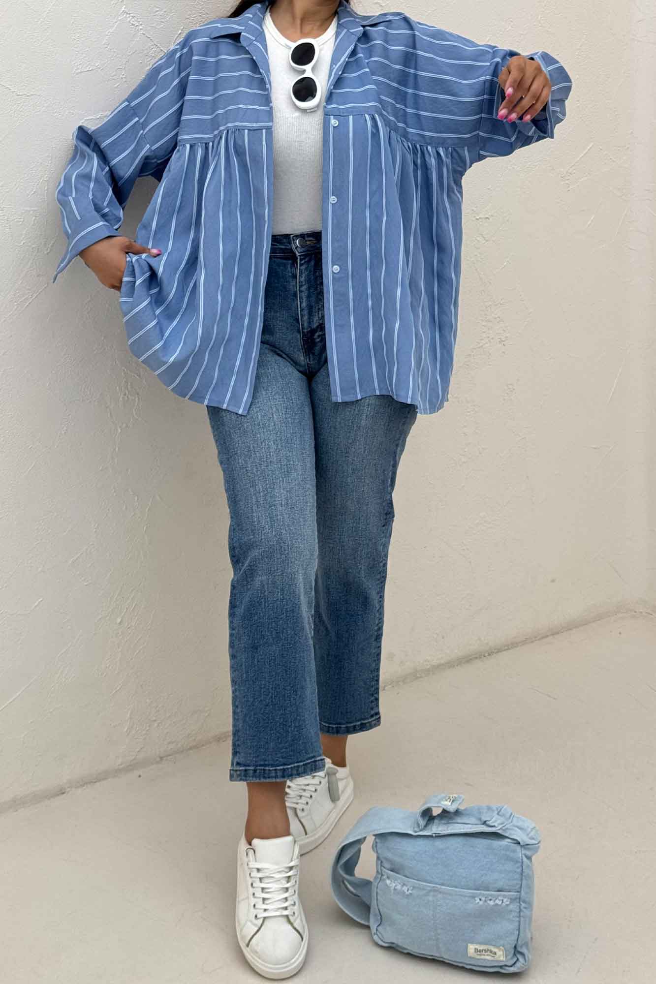 شومیز مانتویی parry راه راه دور چین ریز