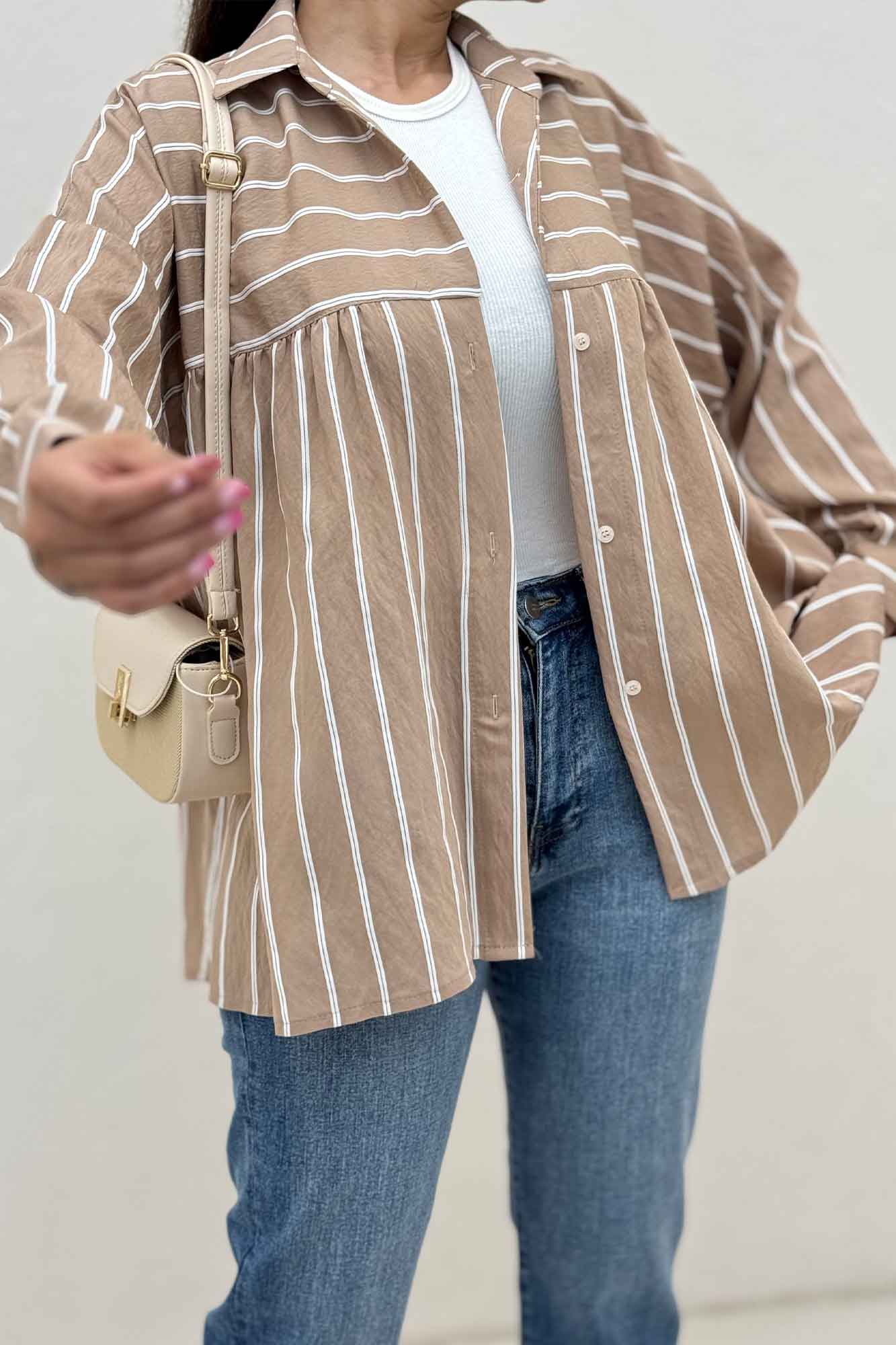 شومیز مانتویی parry راه راه دور چین ریز