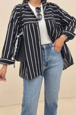 شومیز مانتویی parry راه راه دور چین ریز