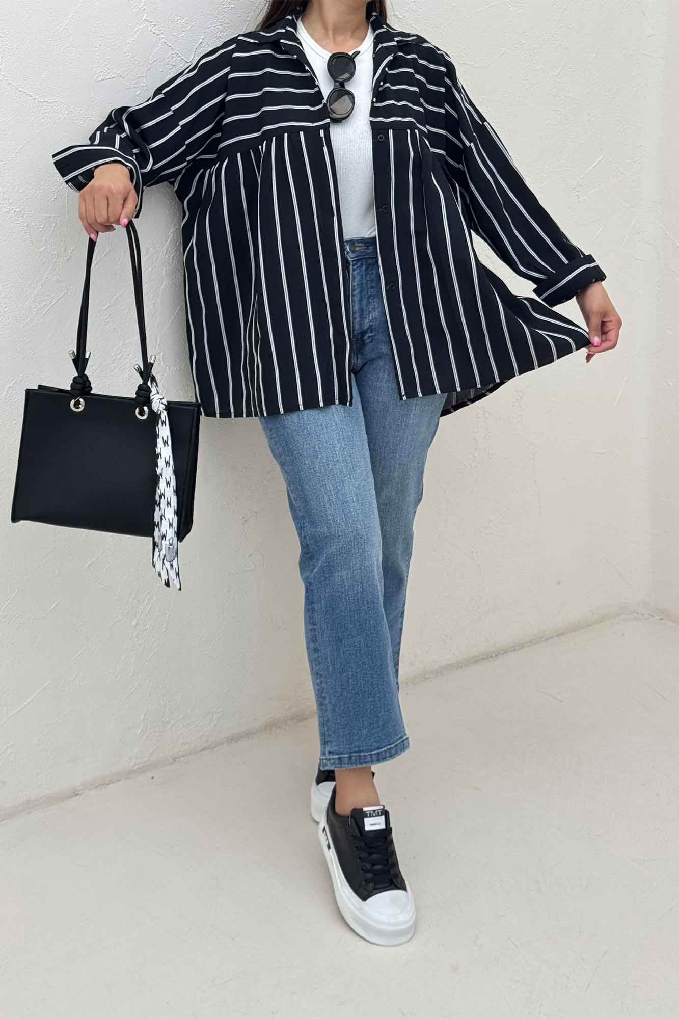 شومیز مانتویی parry راه راه دور چین ریز