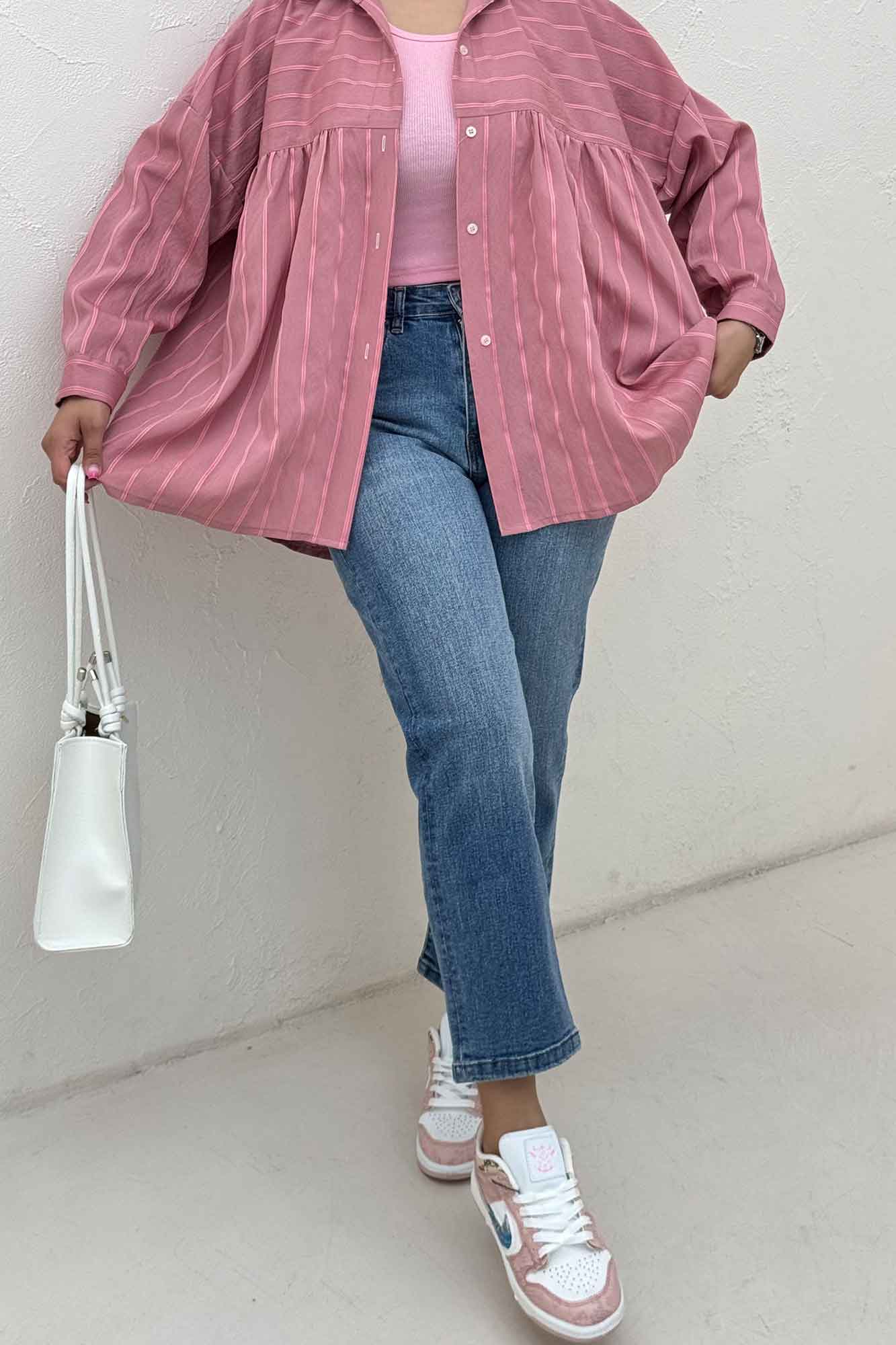 شومیز مانتویی parry راه راه دور چین ریز