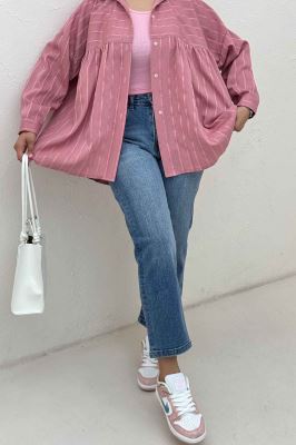 شومیز مانتویی parry راه راه دور چین ریز