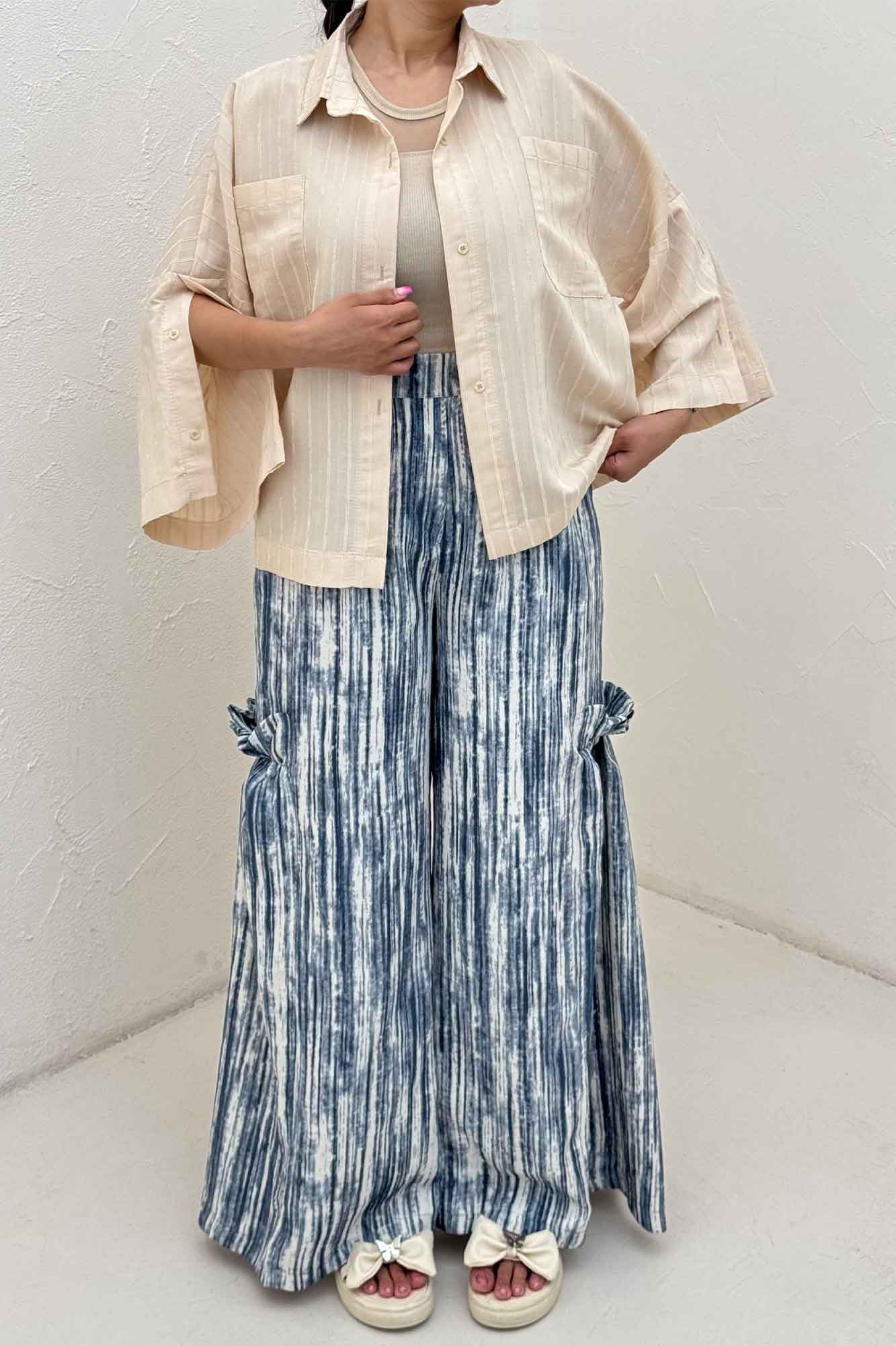 شومیز راه راه استرایپ سر آستین دکمه