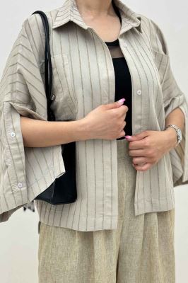 شومیز راه راه استرایپ سر آستین دکمه