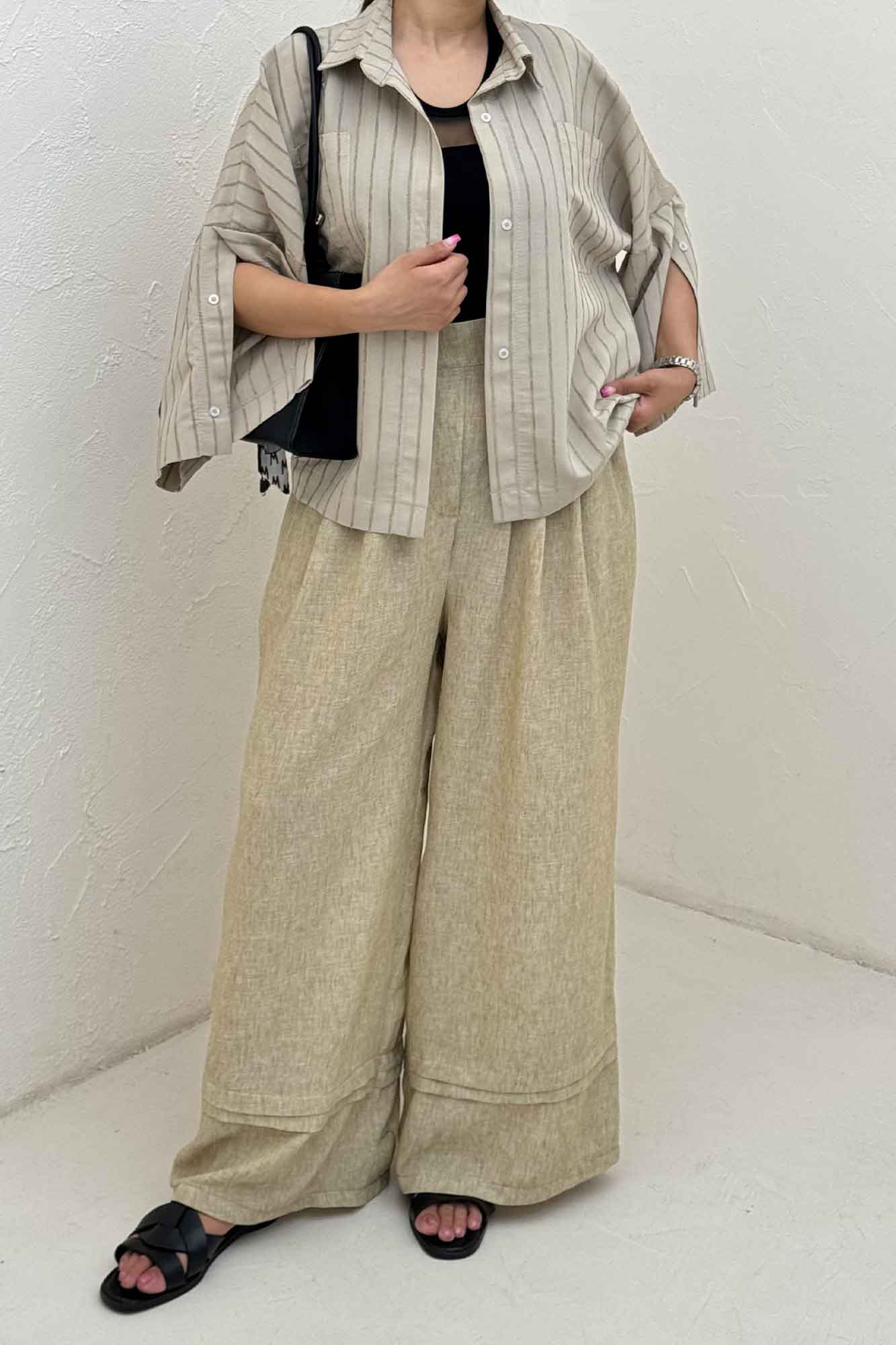 شومیز راه راه استرایپ سر آستین دکمه