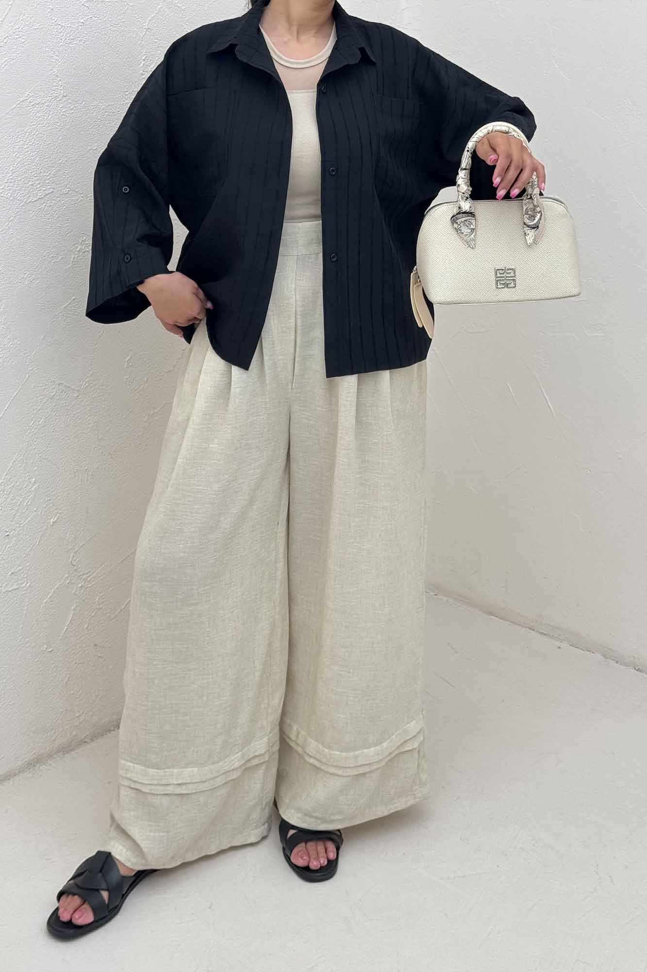 شومیز راه راه استرایپ سر آستین دکمه