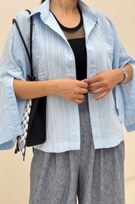 شومیز راه راه استرایپ سر آستین دکمه