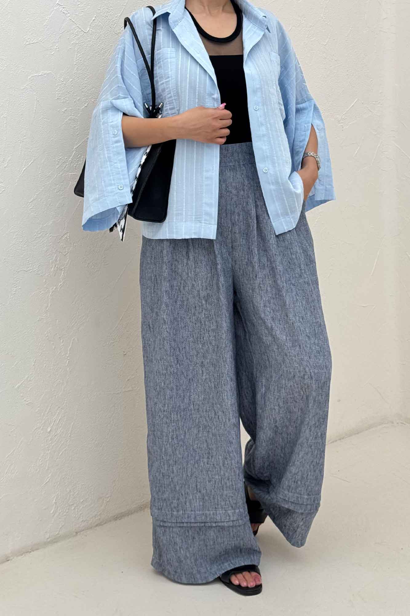 شومیز راه راه استرایپ سر آستین دکمه