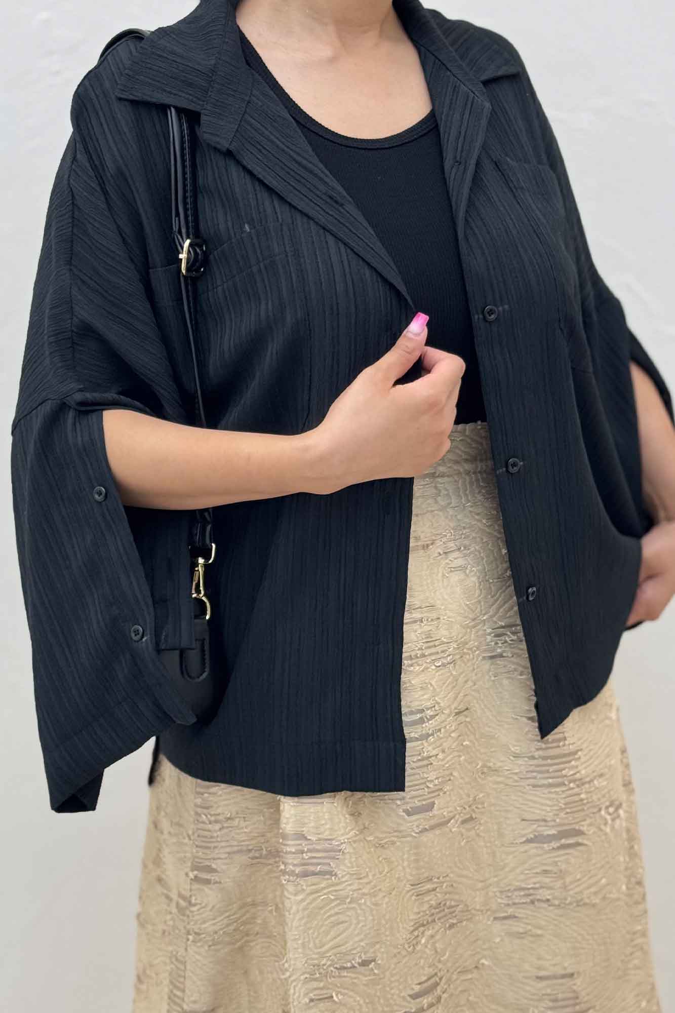 شومیز کریشه دو جیب آستین دکمه ای