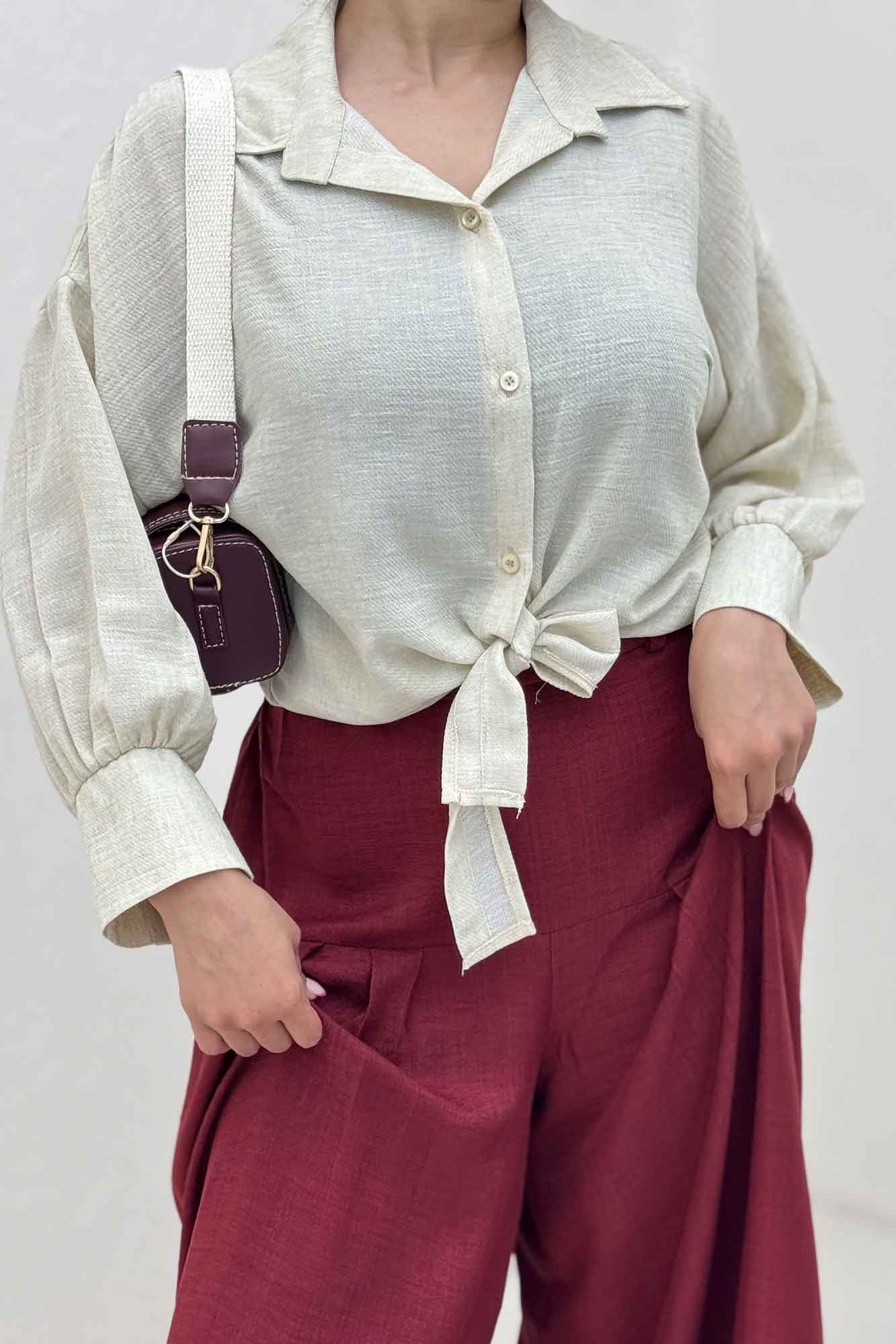 شومیز لینن زارا گره ای مچ دار