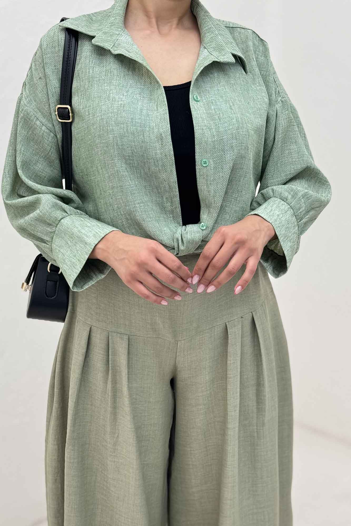 شومیز لینن زارا گره ای مچ دار