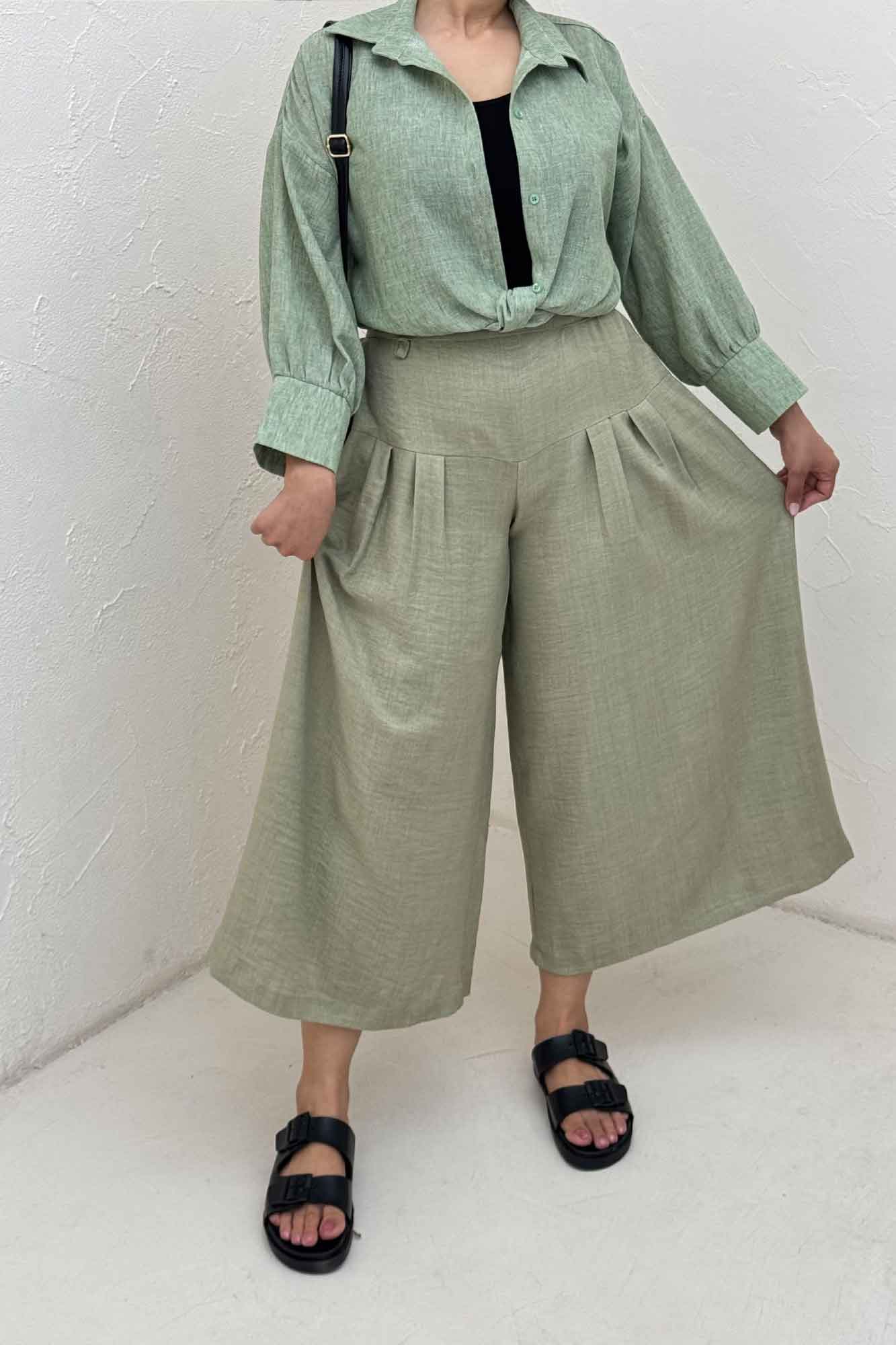 شومیز لینن زارا گره ای مچ دار