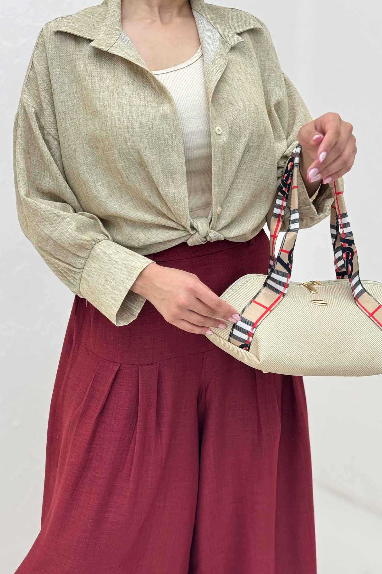 شومیز لینن زارا گره ای مچ دار