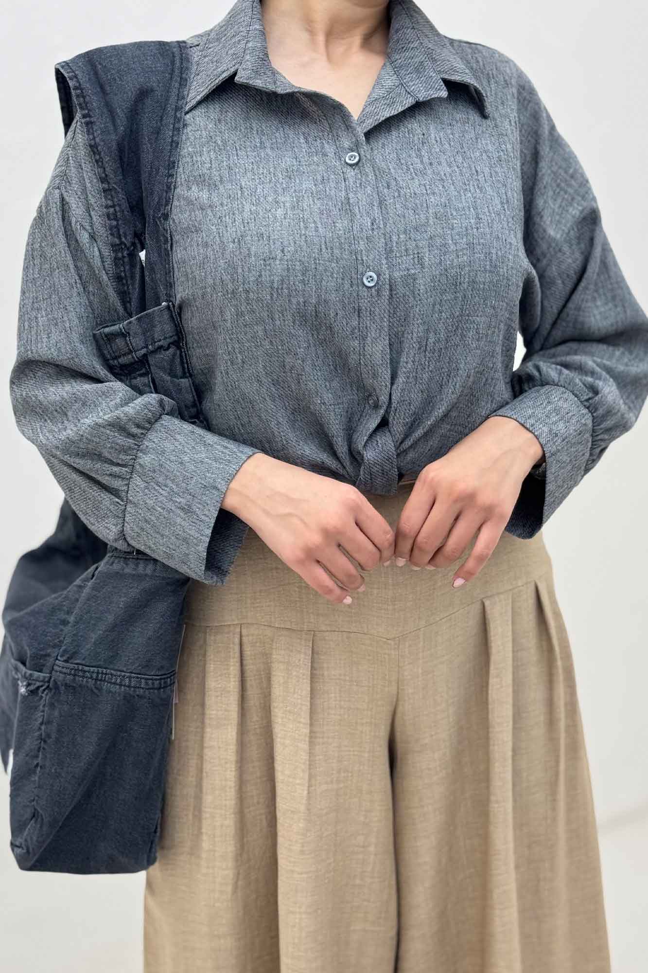 شومیز لینن زارا گره ای مچ دار