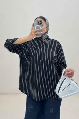 بلوز یقه بلیطی پلوتی تک جیب