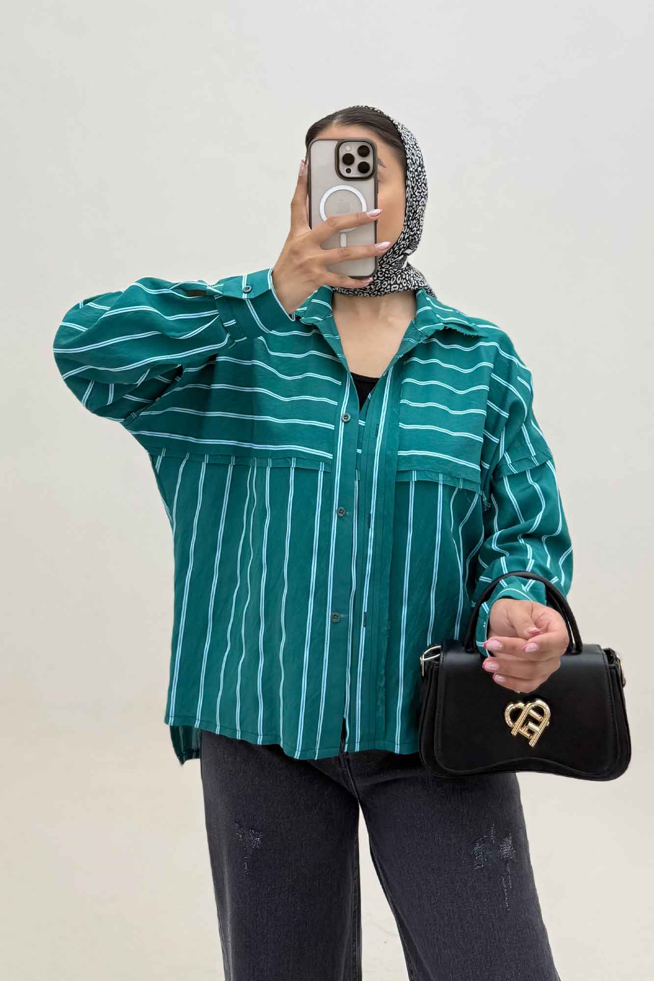 شومیز مانتویی parry راه راه لبه کات