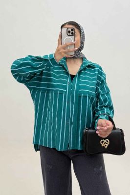 شومیز مانتویی parry راه راه لبه کات