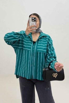 شومیز مانتویی parry راه راه لبه کات