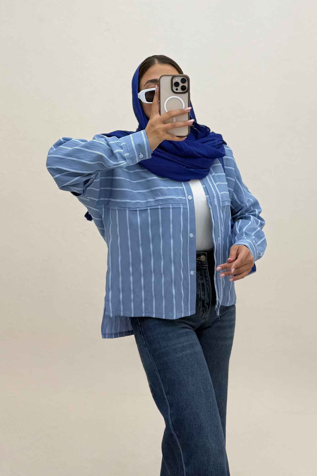 شومیز مانتویی parry راه راه لبه کات