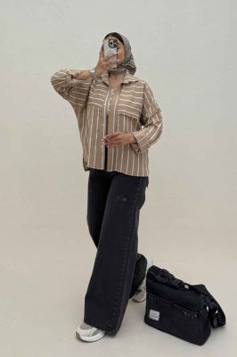 شومیز مانتویی parry راه راه لبه کات