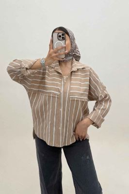 شومیز مانتویی parry راه راه لبه کات